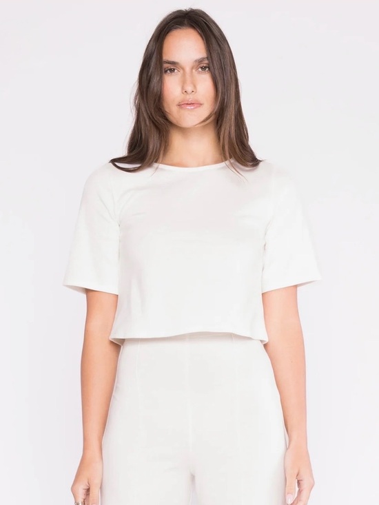 Ripley Rader Tops - Ripley Rader off-white ponte knit extended short sleeve top Size 2 Small